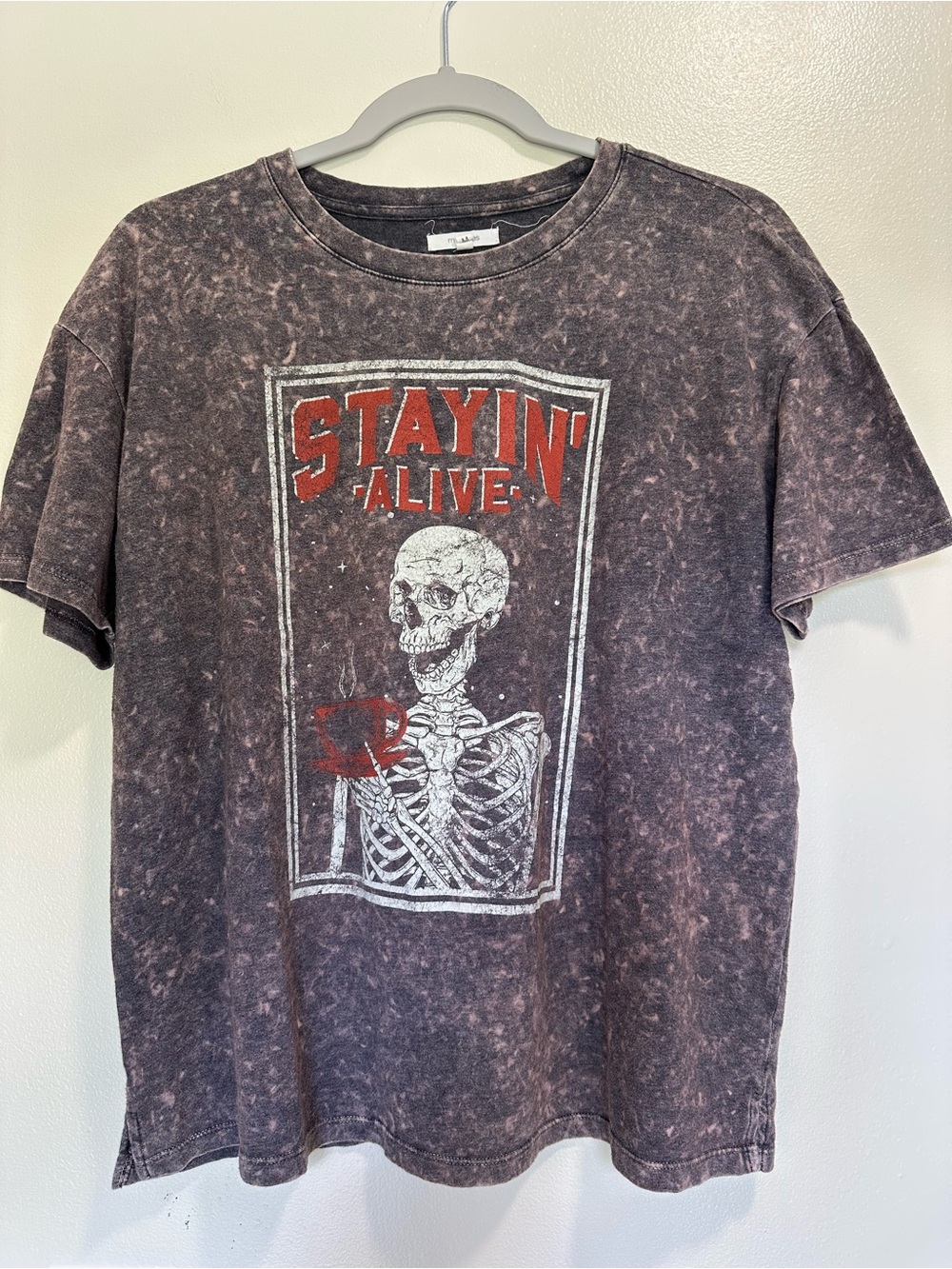 Maurices Women’s Stayin’ Alive Graphic Tee - Washed Black & Red & White Print